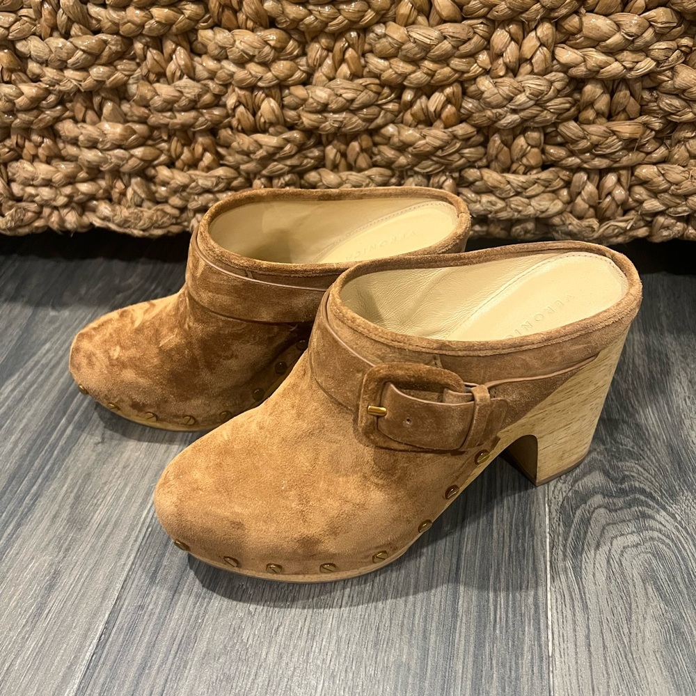 Veronica Beard Tan Suede Mules